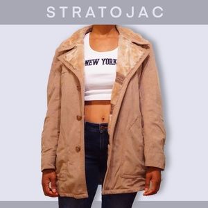 Stratojac Vintage Suede Brown Beige Thick Coat Women Size 40